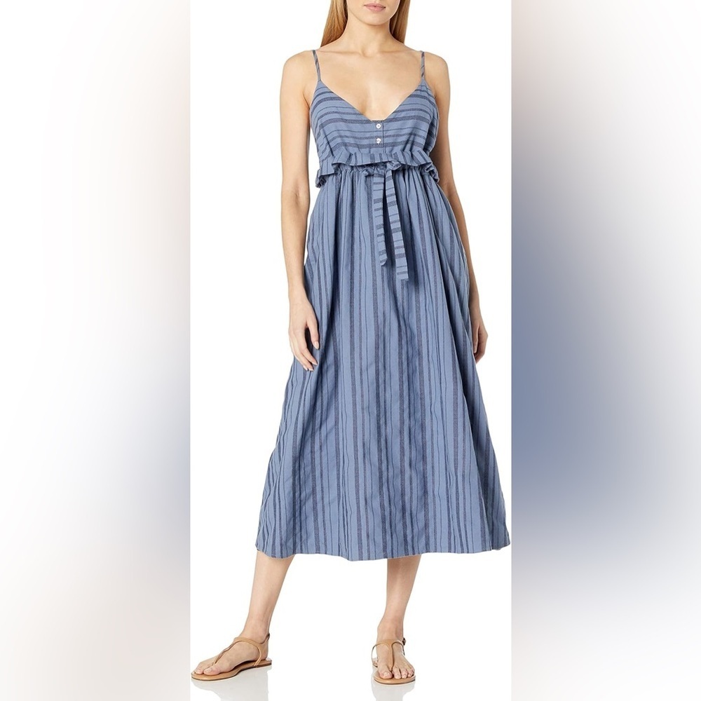 Mara Hoffman Tie Waist Midi Dress in Denim Multi - Size 4